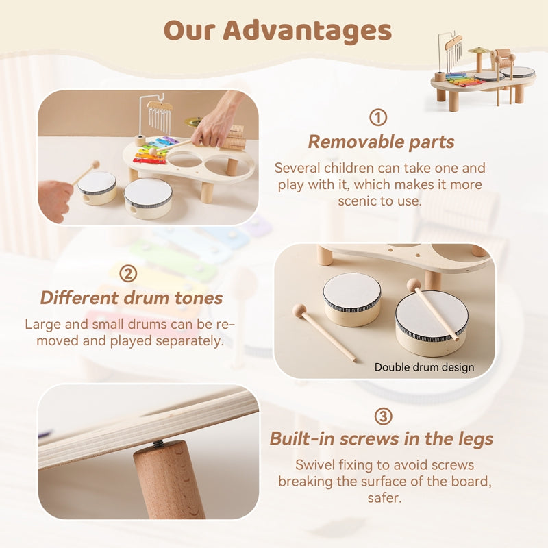 Wooden Musical Table with Xylophone, Drums and Cymbals, Ages 1+