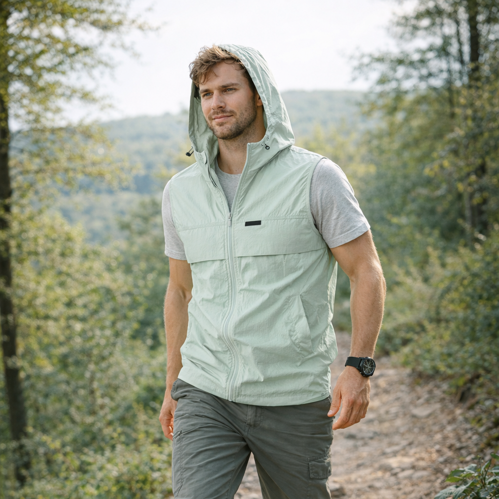 Men’s Hooded Gilet – Lightweight Windproof Vest for Fishing & Hiking