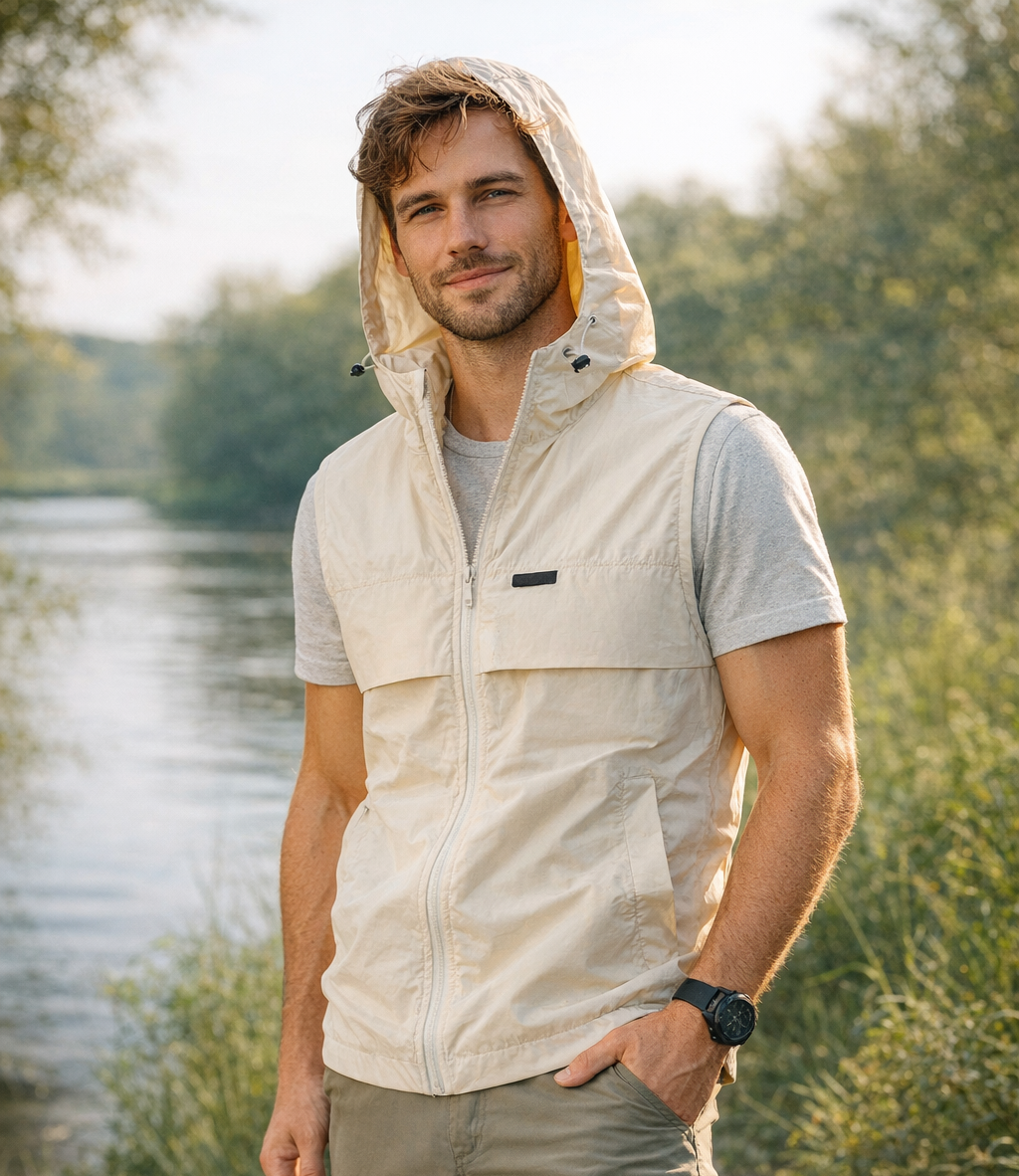 Men’s Hooded Gilet – Lightweight Windproof Vest for Fishing & Hiking