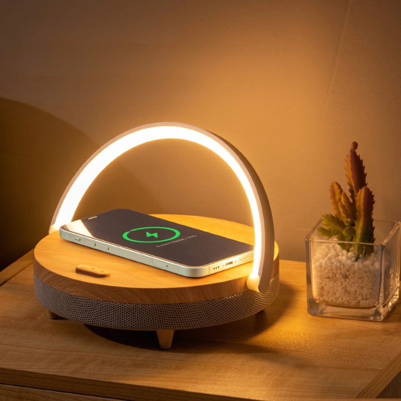 LED Wireless Charging Table Lamp with Bluetooth Speaker for Home