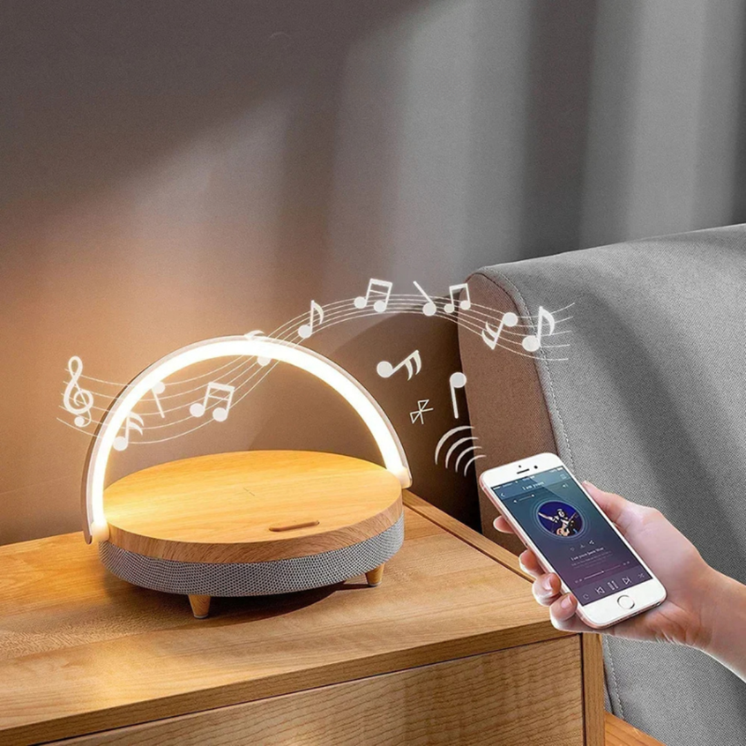 LED Wireless Charging Table Lamp with Bluetooth Speaker for Home
