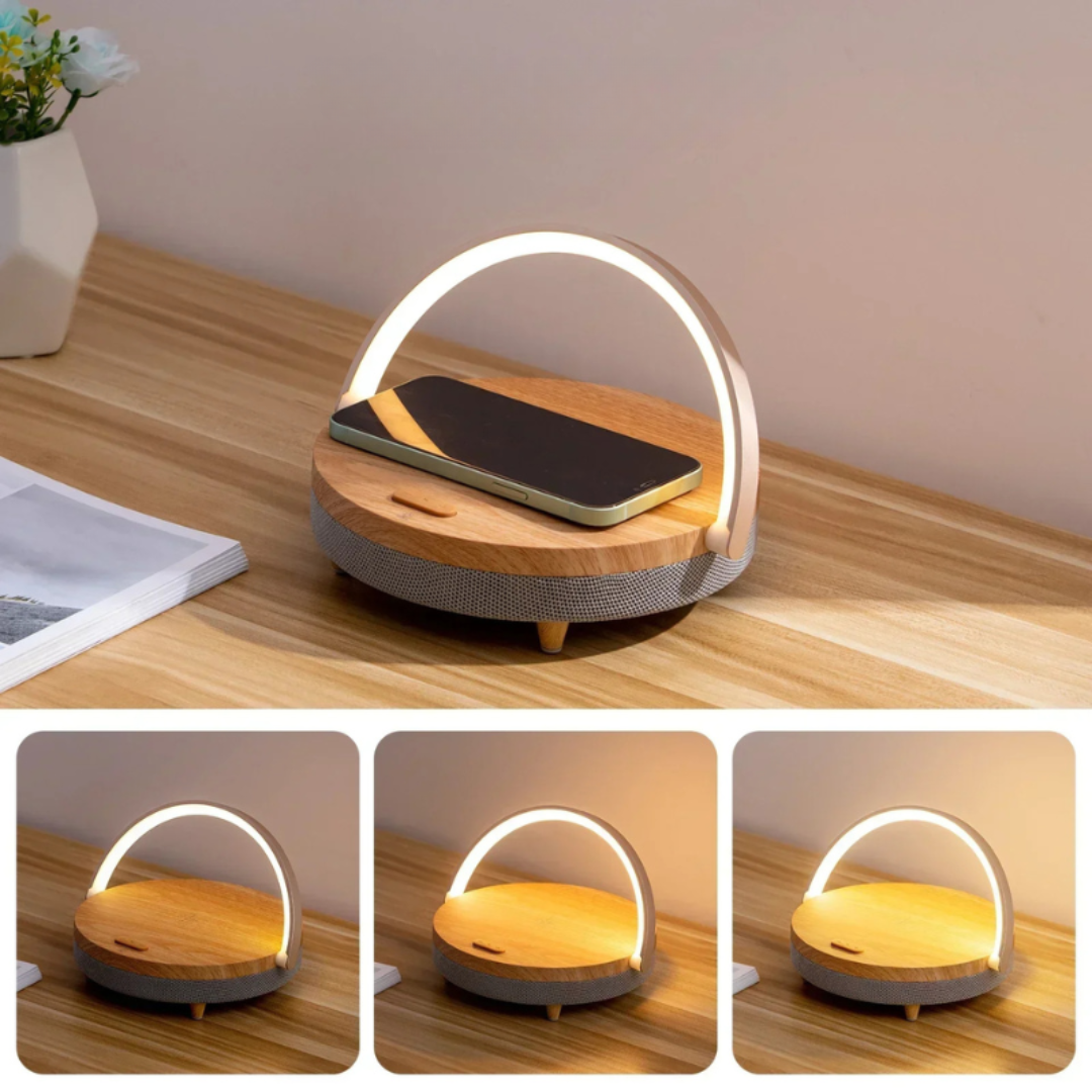 LED Wireless Charging Table Lamp with Bluetooth Speaker for Home