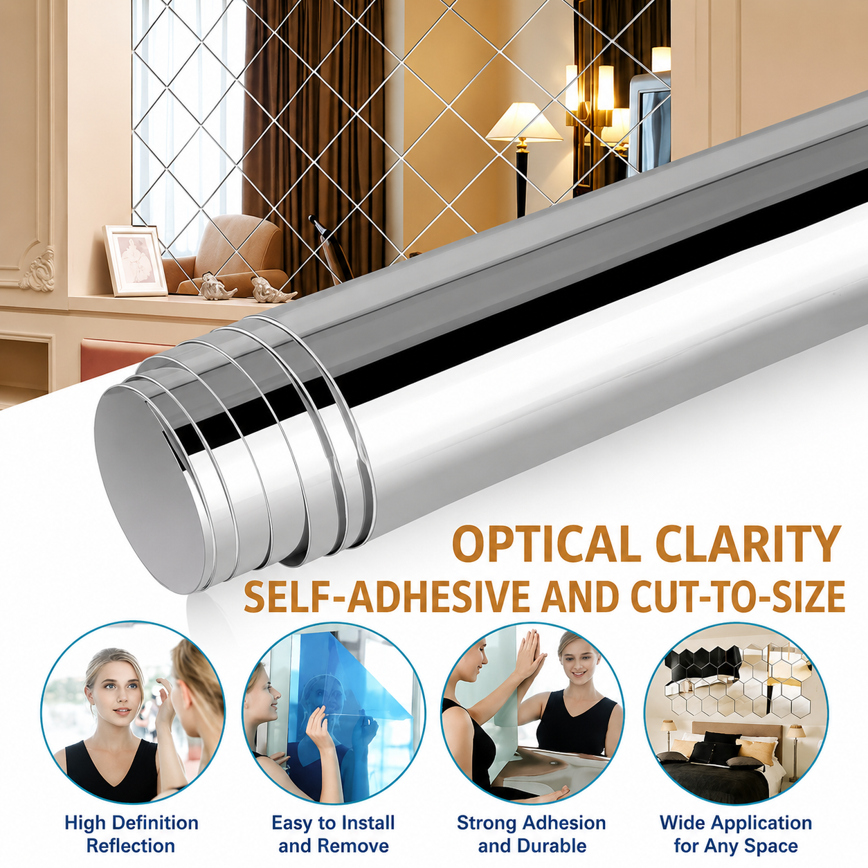 Selbstklebende flexible Spiegelfolie - bruchsichere, zuschneidbare reflektierende Folie