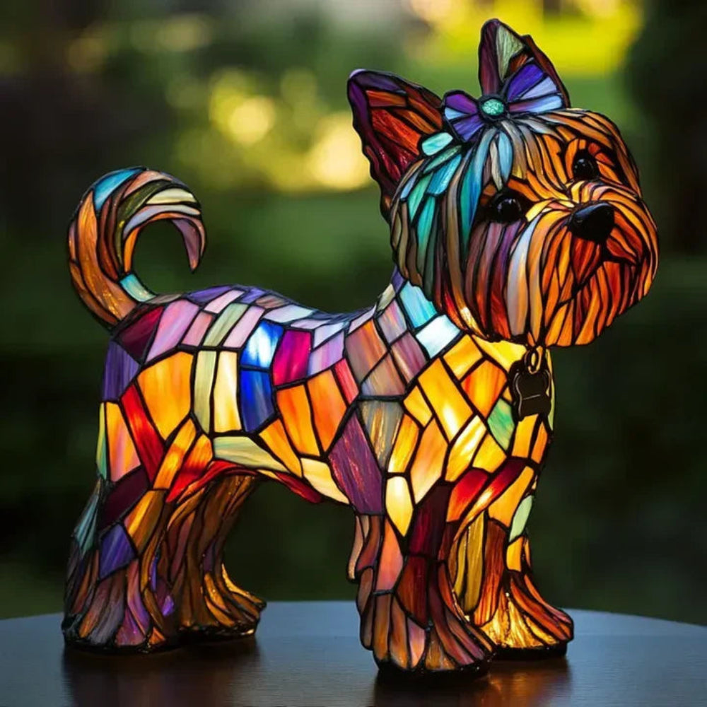 Stained Glass Dog Table Lamp | Colourful warm glow