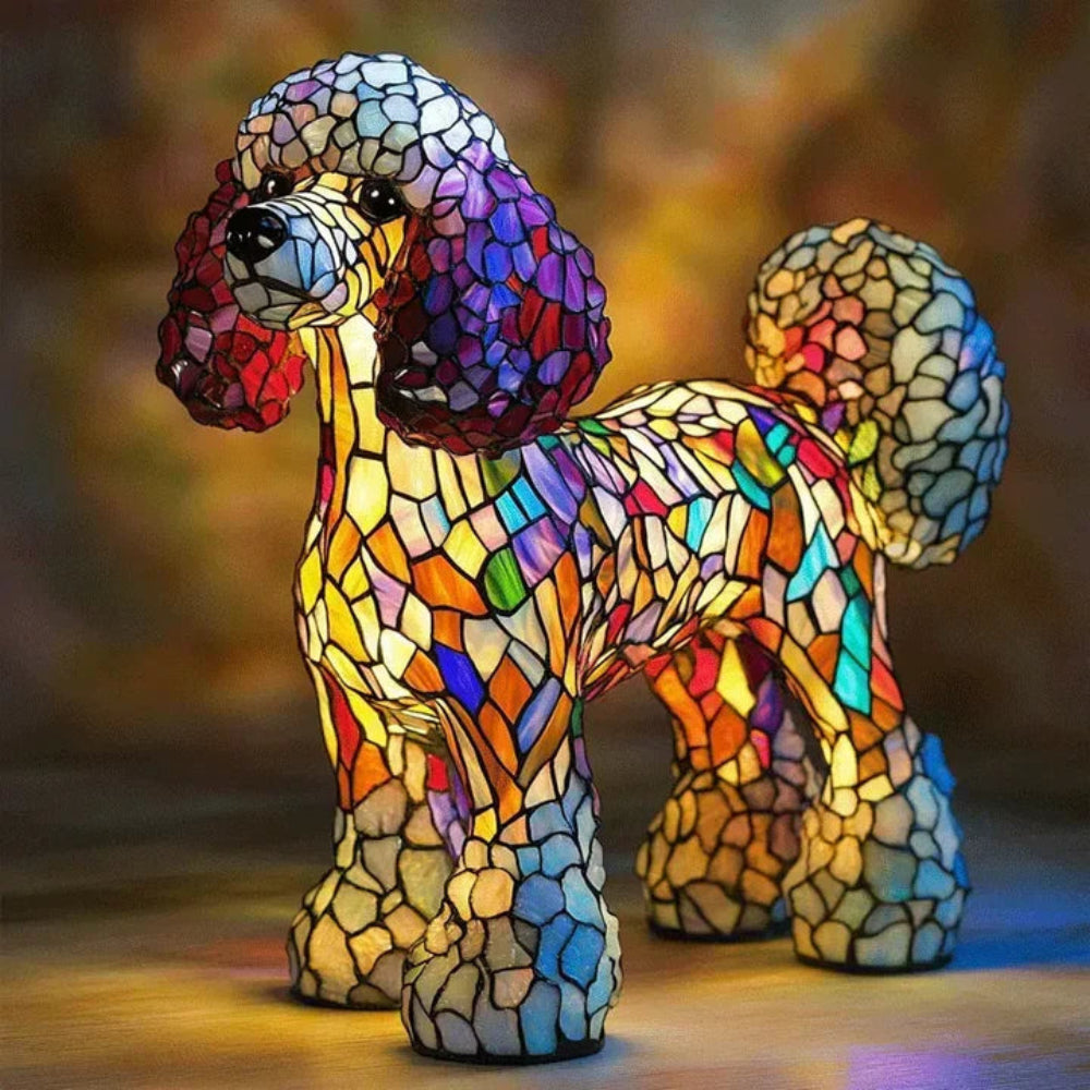 Stained Glass Dog Table Lamp | Colourful warm glow
