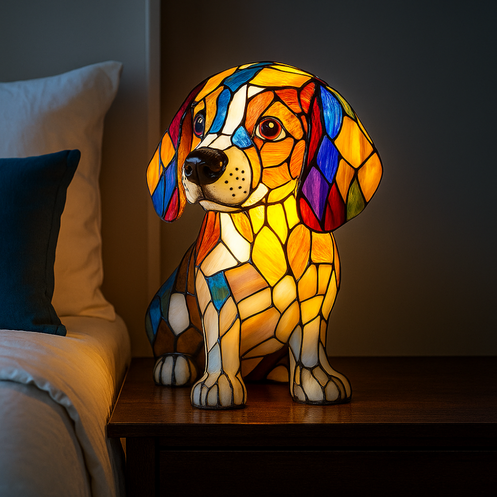 Color Changing Dog Night Light | Stained Glass LED Lamp for Home