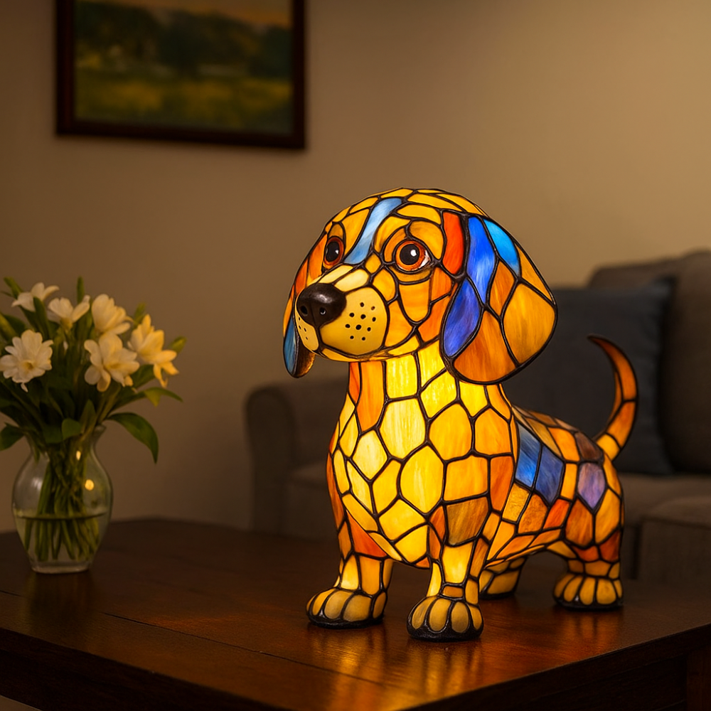 Color Changing Dog Night Light | Stained Glass LED Lamp for Home