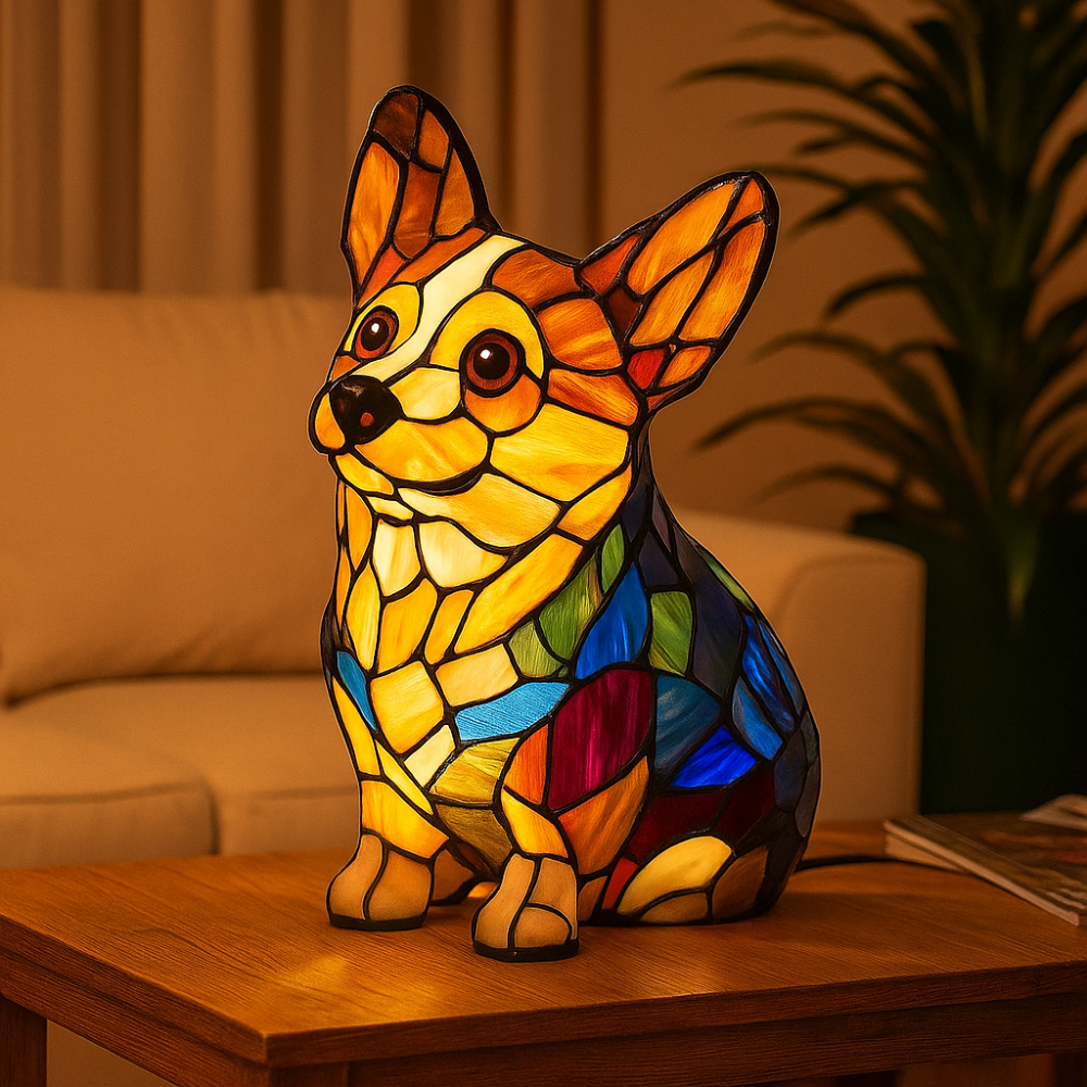 Color Changing Dog Night Light | Stained Glass LED Lamp for Home