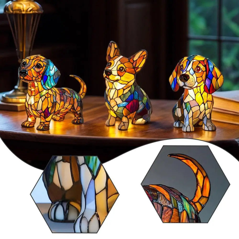 Color Changing Dog Night Light | Stained Glass LED Lamp for Home