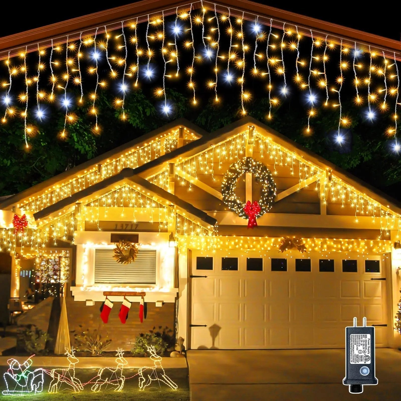LED Icicle String Lights | Warm White Flickering Effect