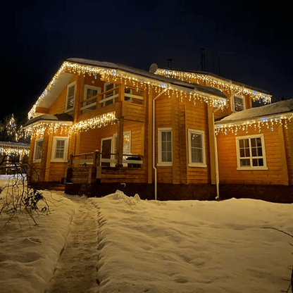 LED Icicle String Lights | Warm White Flickering Effect