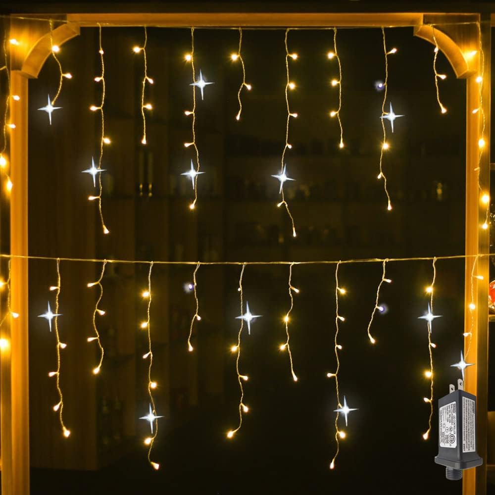 LED Icicle String Lights | Warm White Flickering Effect