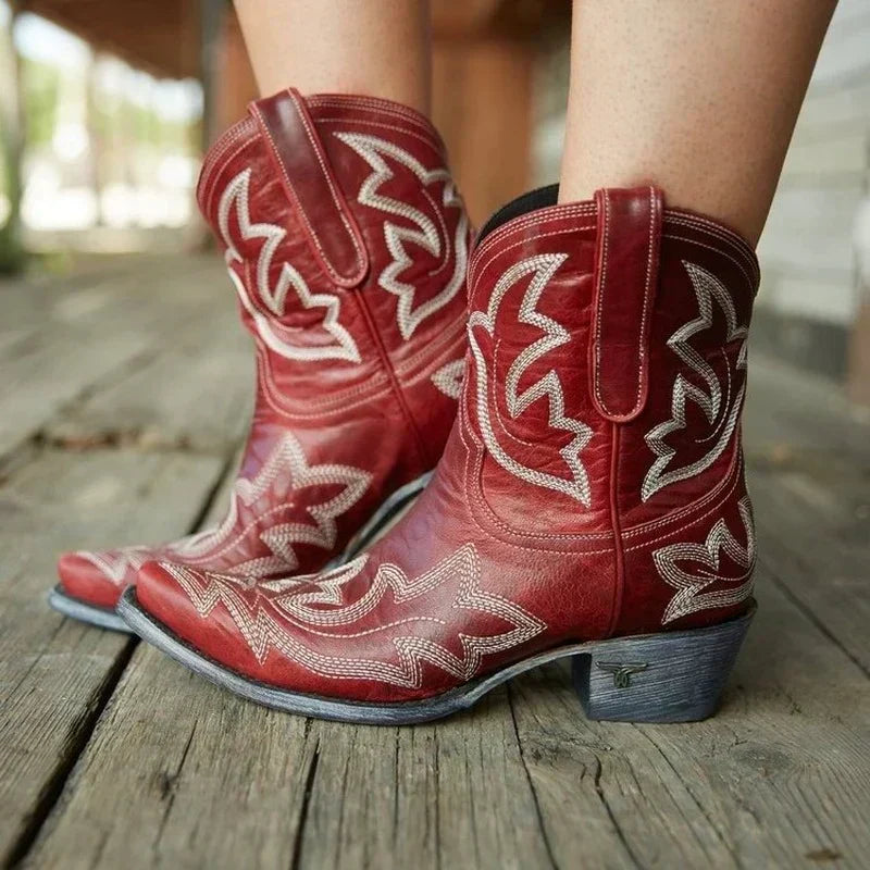 Contemporary Western Fashion Embroidered Ankle Cowboy Boots for Women