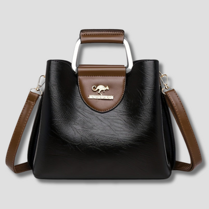Designer Leather Handbag | Two-Tone Black Brown Timeless