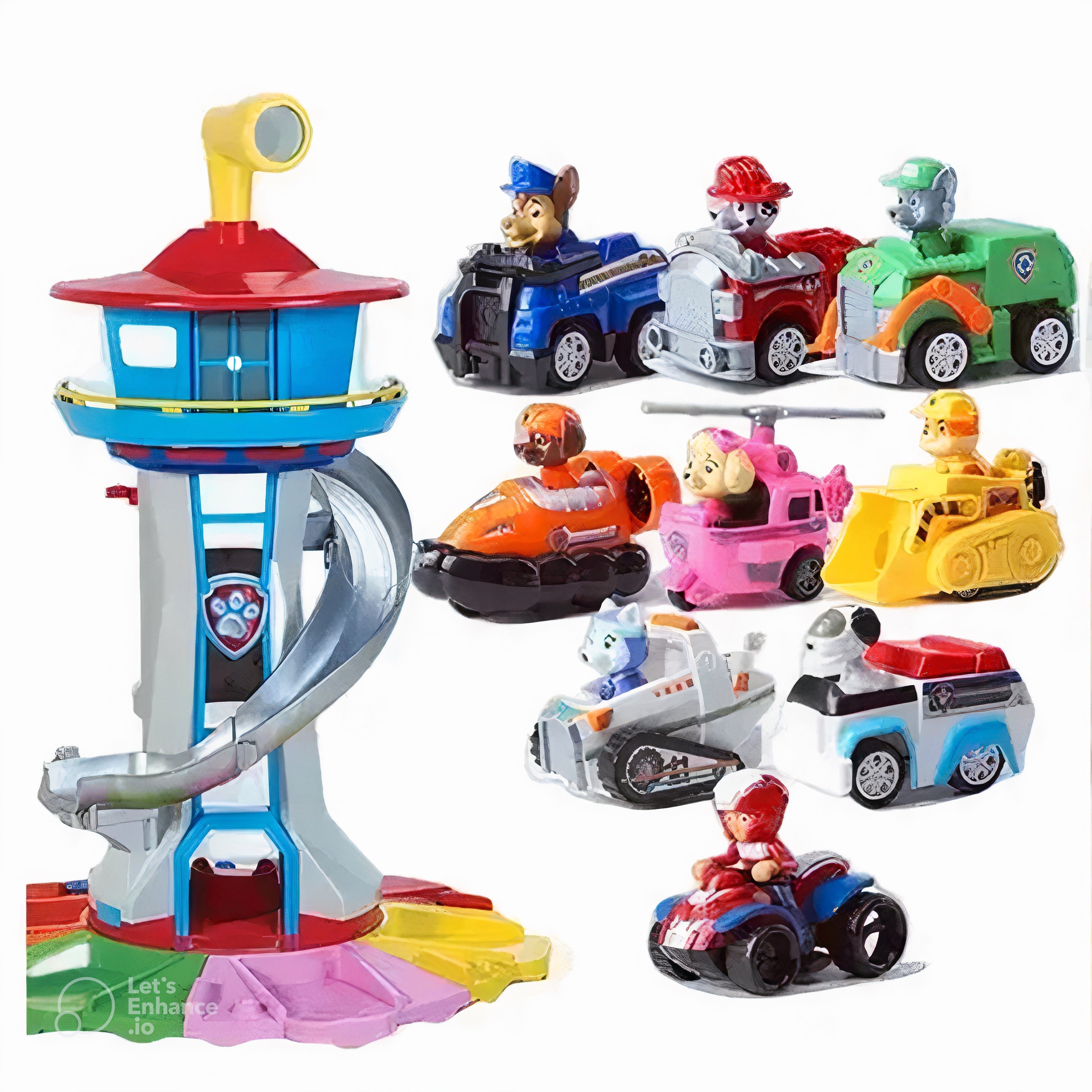 Lookout Tower Playset with Slide Car Ramp and Race Track Toy