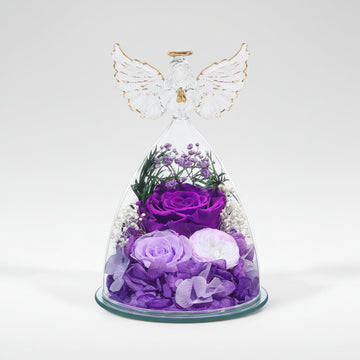 Preserved Rose Glass Angel Figurine Forever Fresh Flower