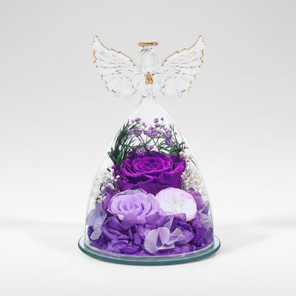 Preserved Rose Glass Angel Figurine Forever Fresh Flower