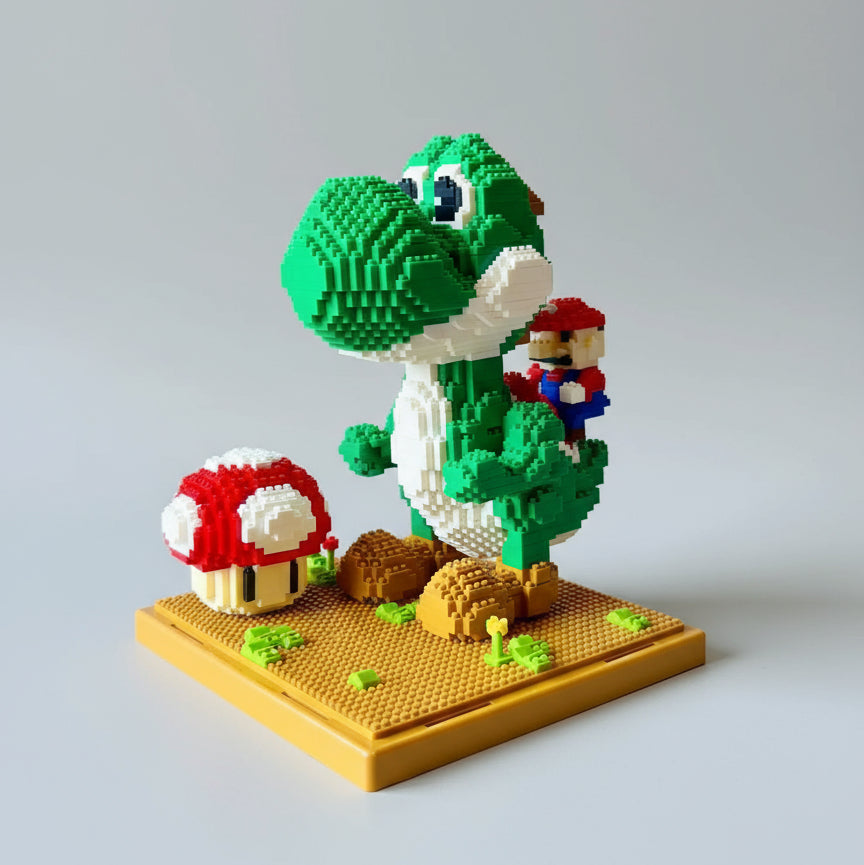 Green Dinosaur and Red Plumber Building Set with Baseplate, 1,701 Pieces