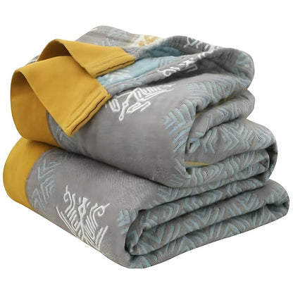 Reversible Cotton Throw Blanket - Cozy Wheatfield Dreams Design