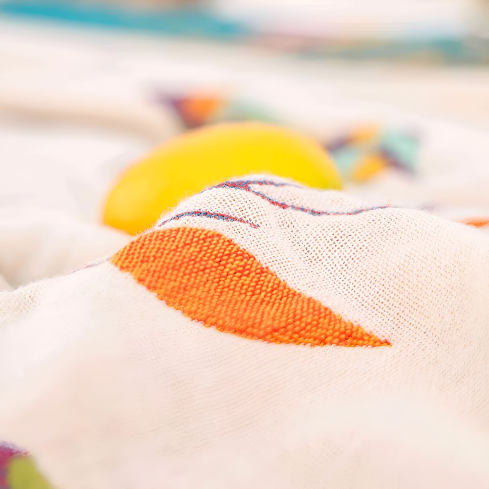 Plaid en coton avec pompons imprimé oiseaux pour décoration intérieure et cadeaux
