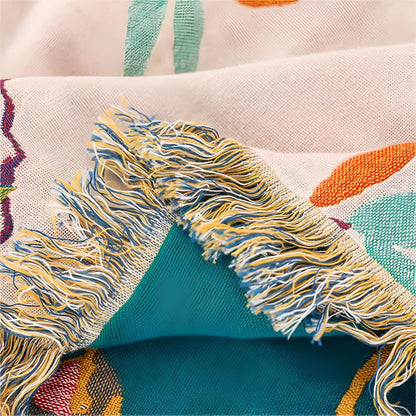 Cozy Bird Print Cotton Tassel Blanket for Home Decor & Gifts