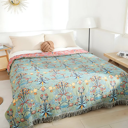 Reversible Cotton Throw Blanket - Soft, Cozy, Wild Petal Design