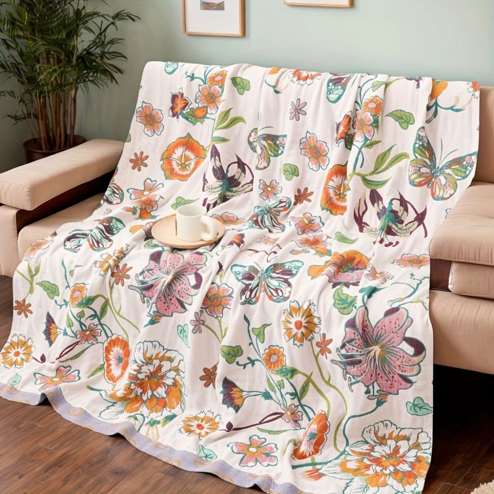 Plaid en coton doux Wildflower pour décoration intérieure chaleureuse
