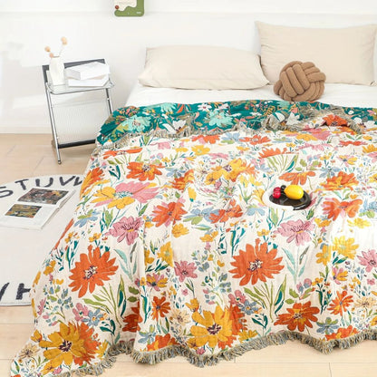 Cozy Wildflower Garden Cotton Throw Blanket for Home Decor