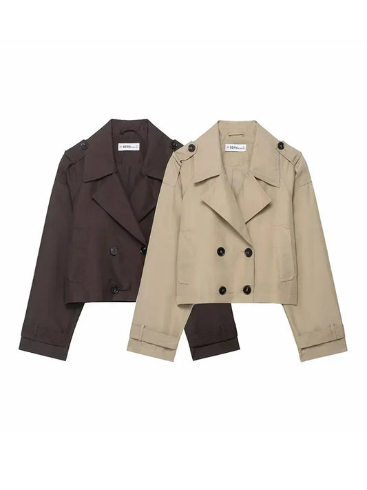 Women's Cropped Trench Coat | Double Breasted Timeless Design