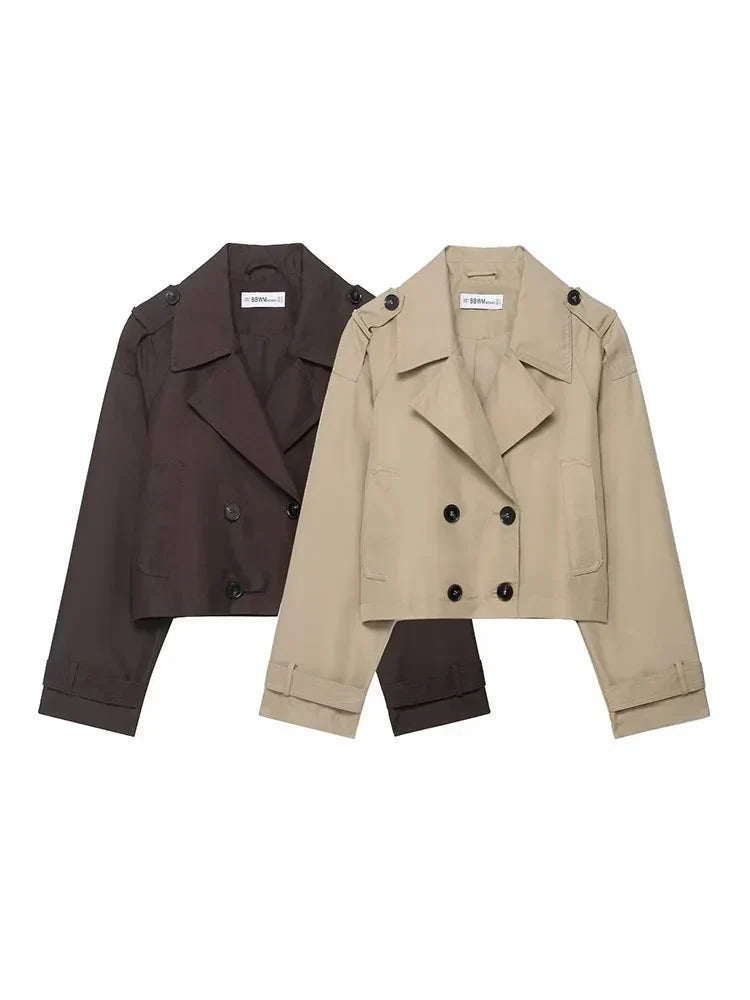 Women's Cropped Trench Coat | Double Breasted Timeless Design