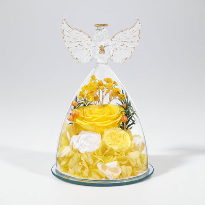 Preserved Rose Glass Angel Figurine Forever Fresh Flower