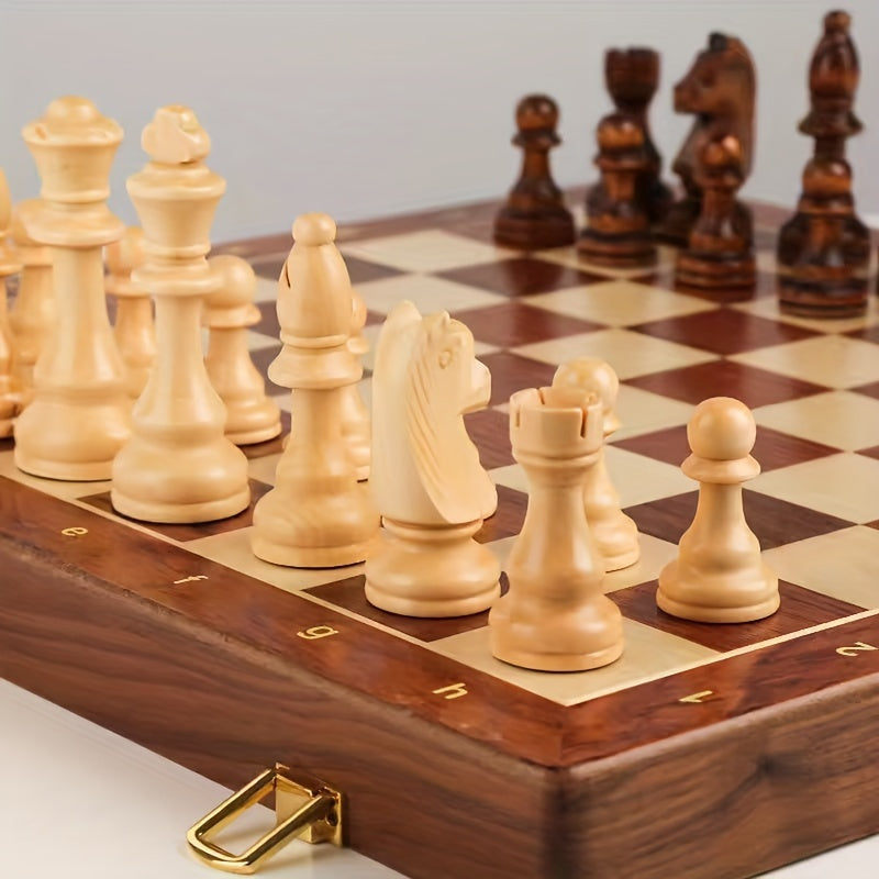 Folding wooden chess set | Travel board with storage