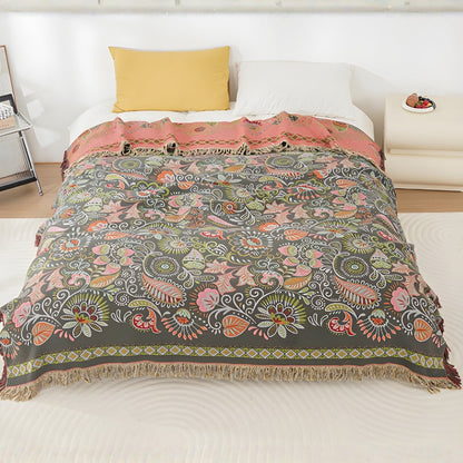 Reversible Boho Autumn Leaf Throw Blanket for Cozy Home Decor