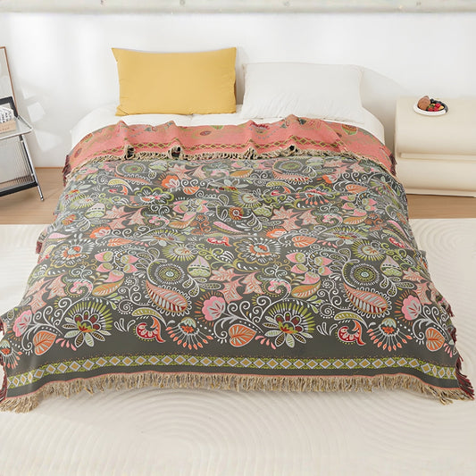 Reversible Boho Autumn Leaf Throw Blanket for Cozy Home Decor