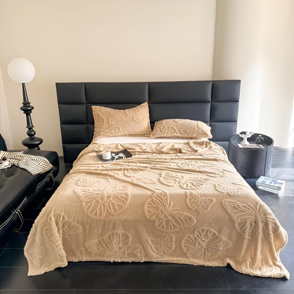 Soft Butterfly Jacquard Flannel Throw Blanket for Cozy Home Decor