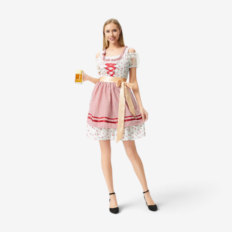 Dirndl für Damen mit Rüschen und Satinschürze