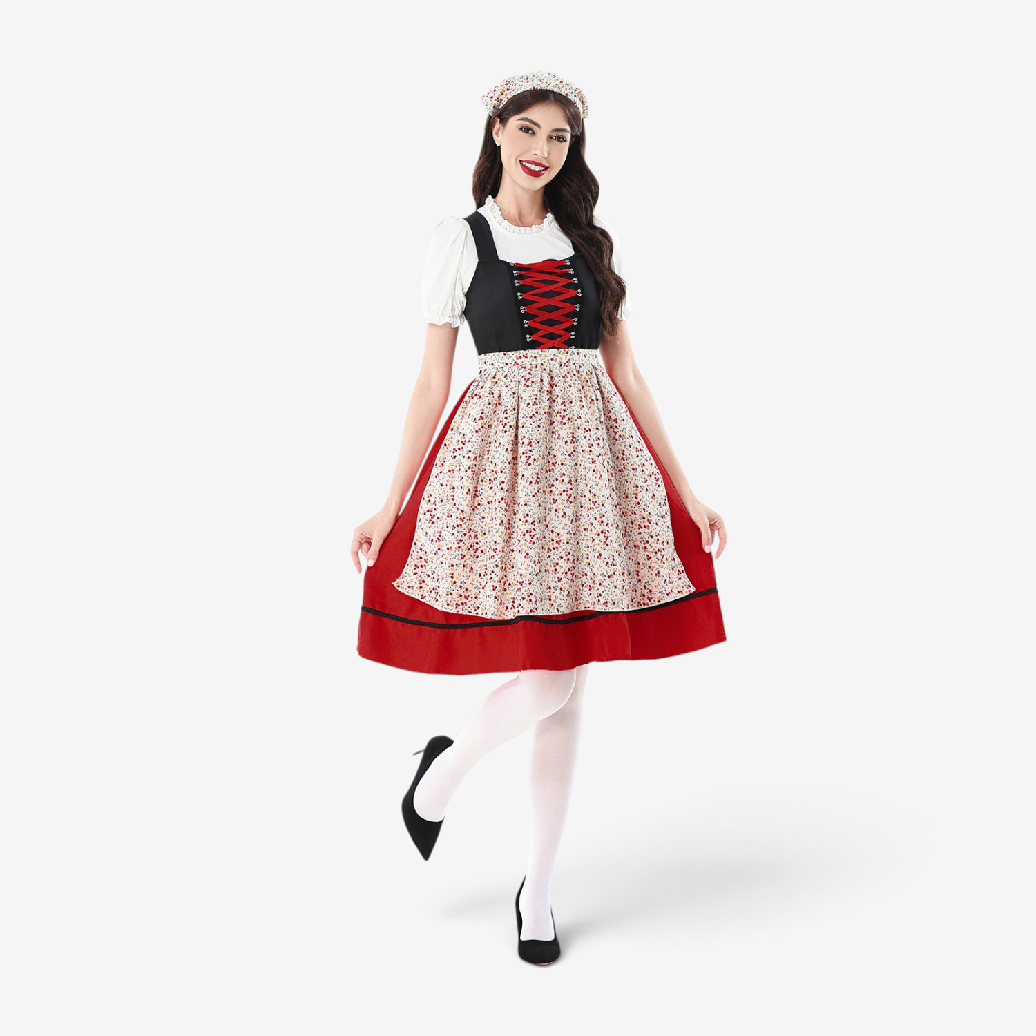 Ladies' Dirndl Dress with Floral Pattern and Laced Bodice