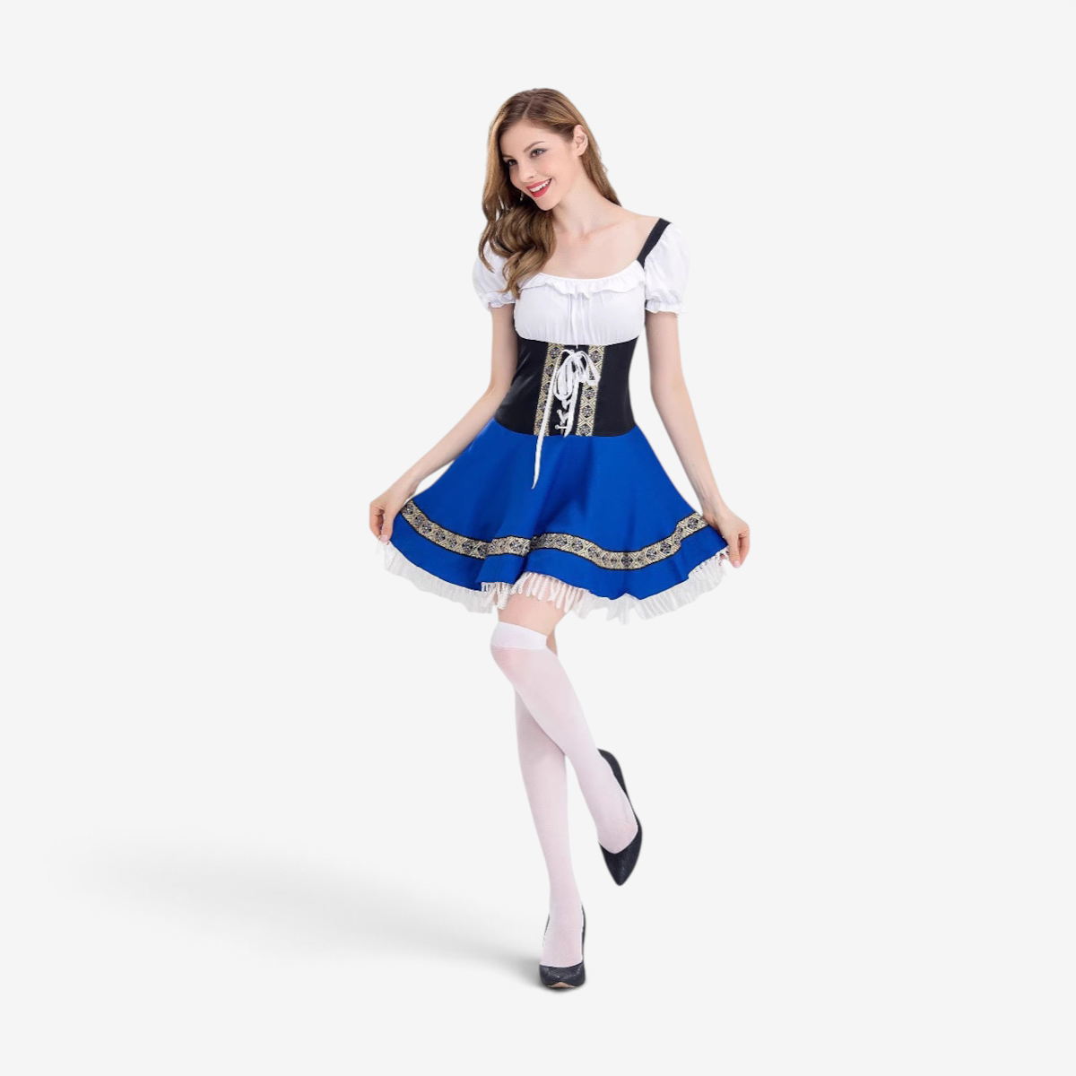 Robe d’Oktoberfest pour femmes avec laçage et manches à volants