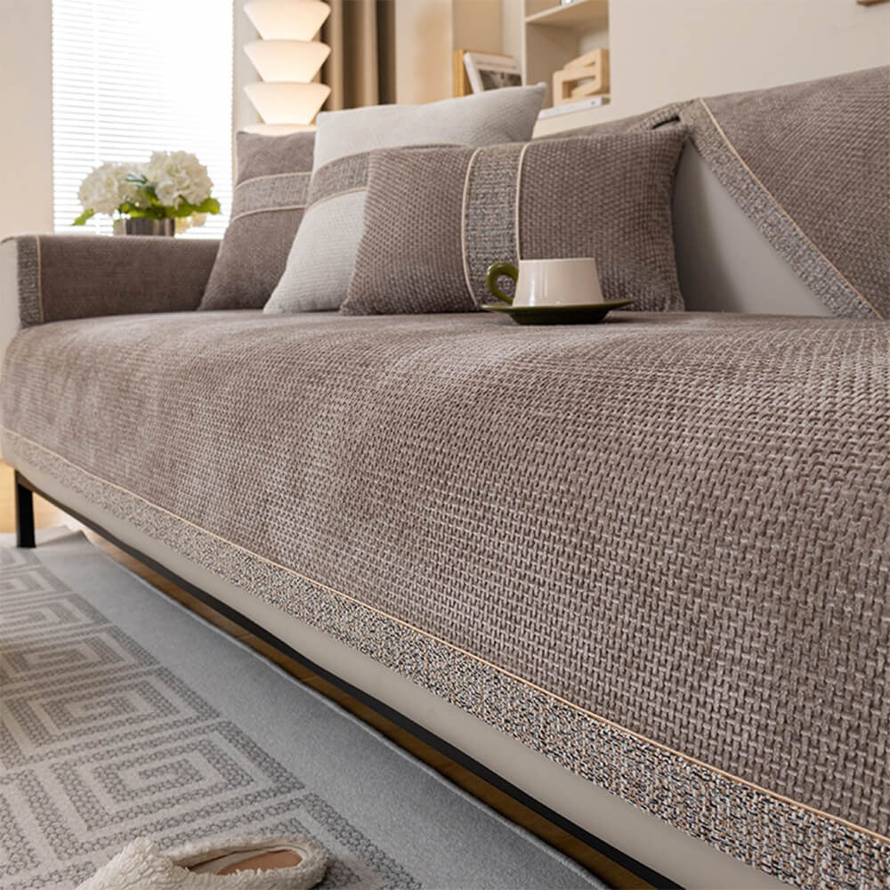All - Season Chenille Sofa Cover Featuring Anti - Slip Backing