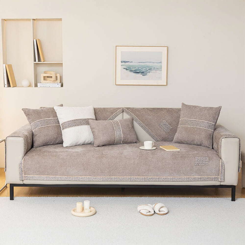 All - Season Chenille Sofa Cover Featuring Anti - Slip Backing