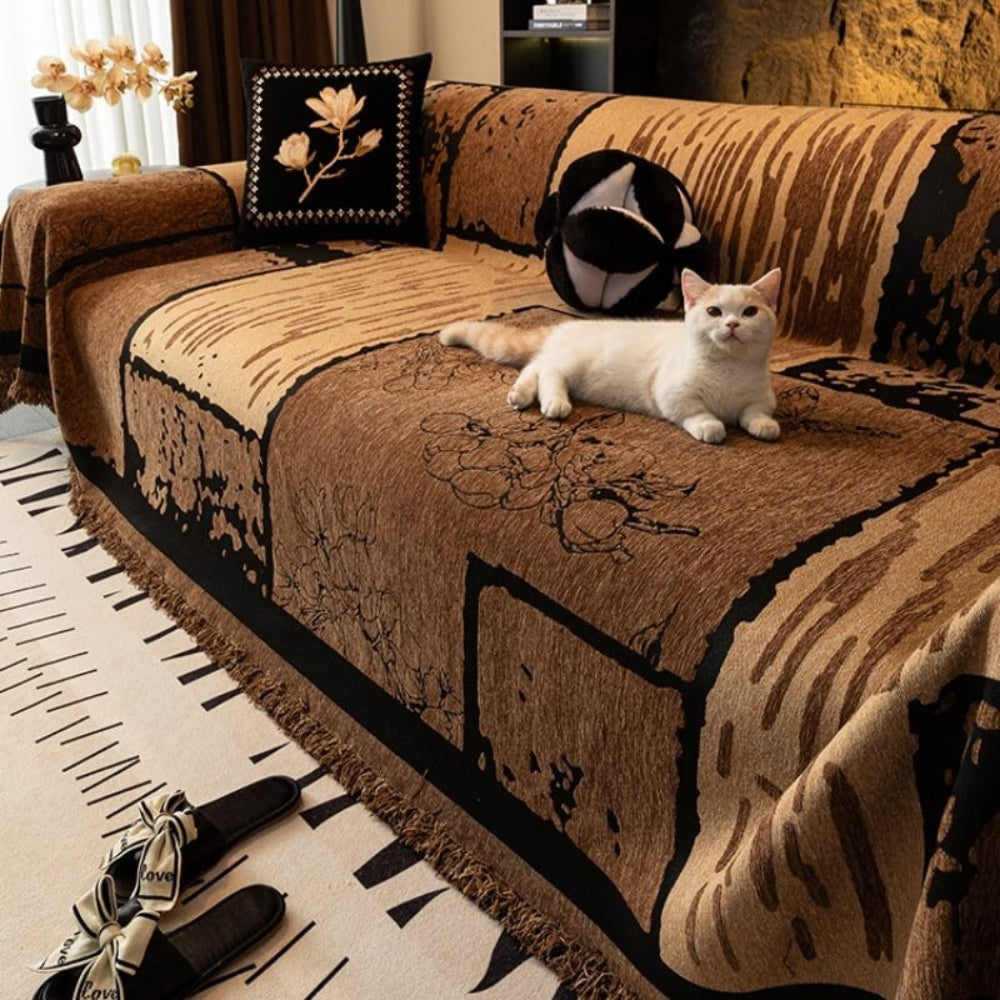 Vintage-Sofaschutzdecke aus Chenille – kratzfest