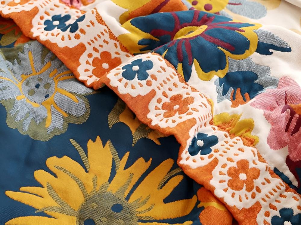 Cozy Floral Cotton Throw Blanket for Home Decor and Comfort
