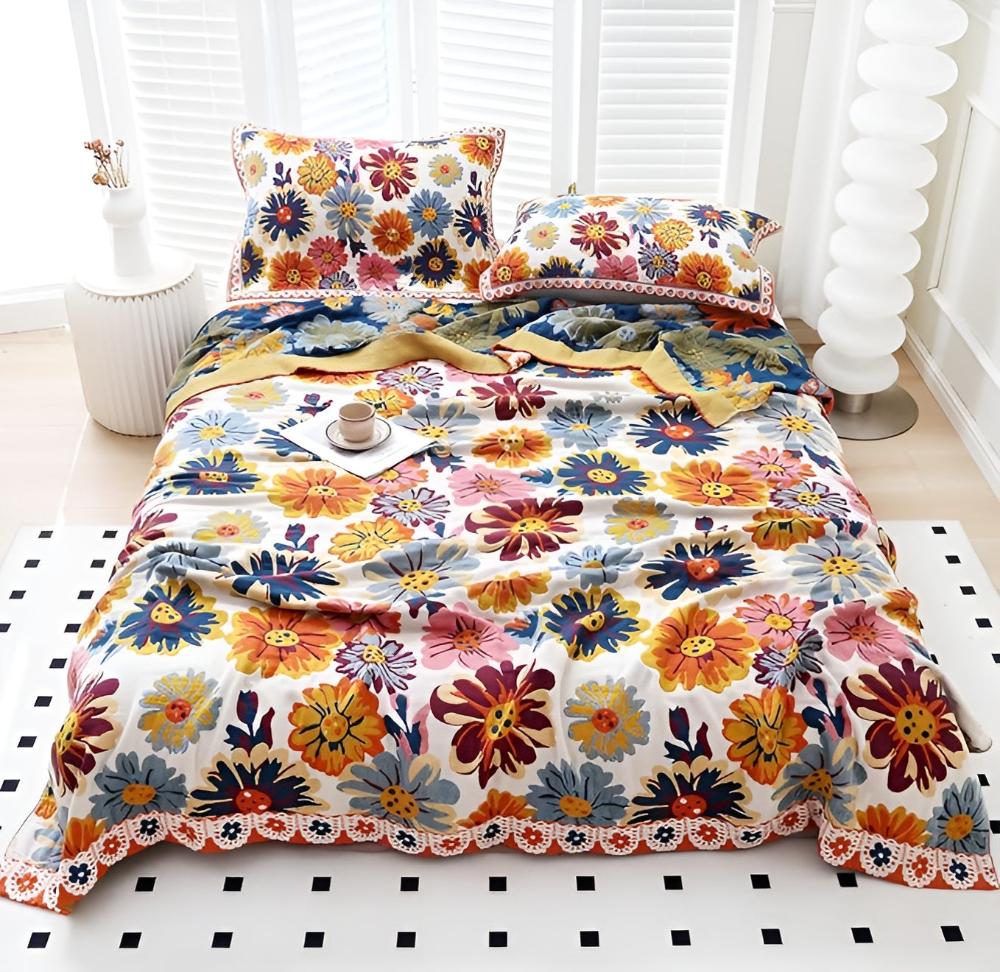 Plaid en coton floral confortable pour décoration intérieure et confort