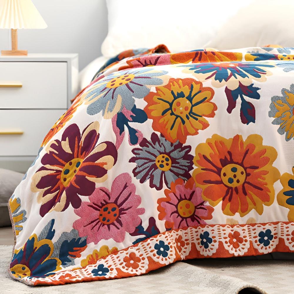 Plaid en coton floral confortable pour décoration intérieure et confort