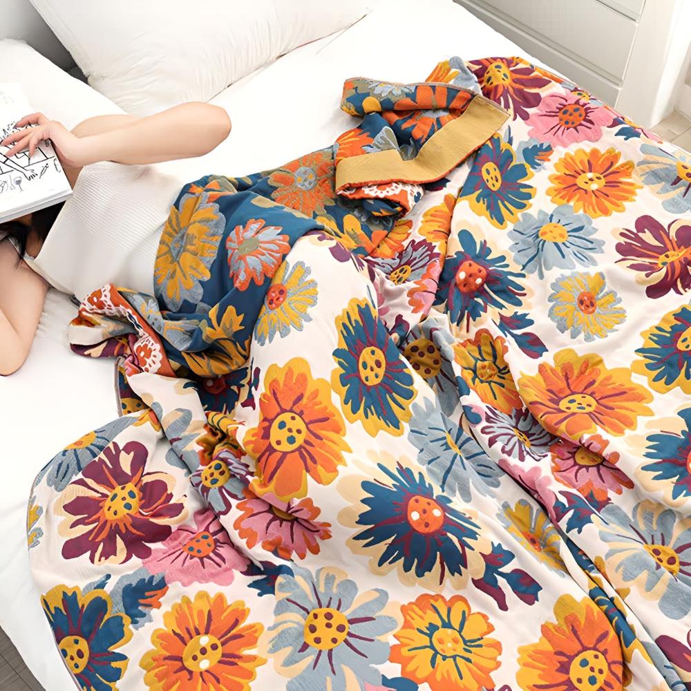 Plaid en coton floral confortable pour décoration intérieure et confort