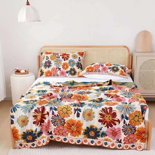 Cozy Floral Cotton Throw Blanket for Home Decor and Comfort