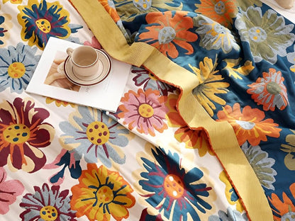 Cozy Floral Cotton Throw Blanket for Home Decor and Comfort
