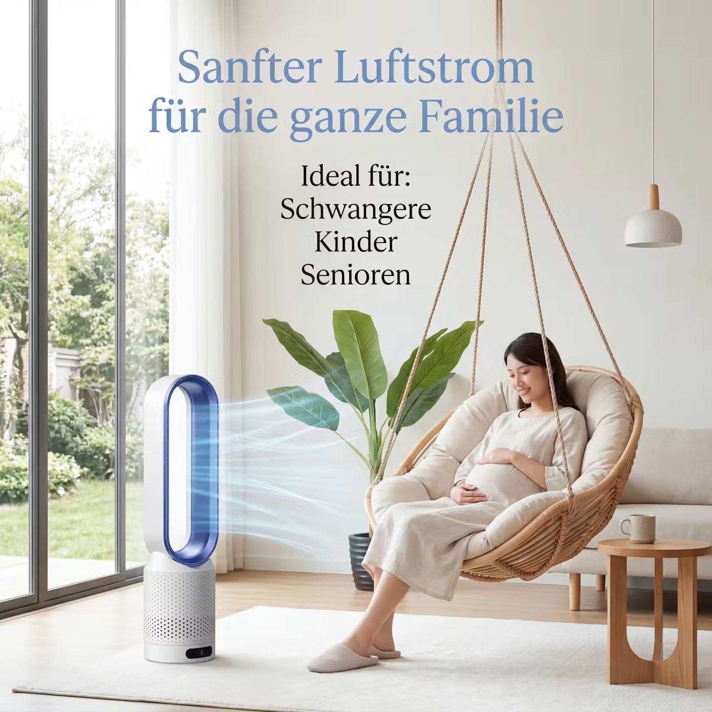 2-in-1-Turmventilator zum Heizen und Kühlen – flügelloser Raumklimaventilator