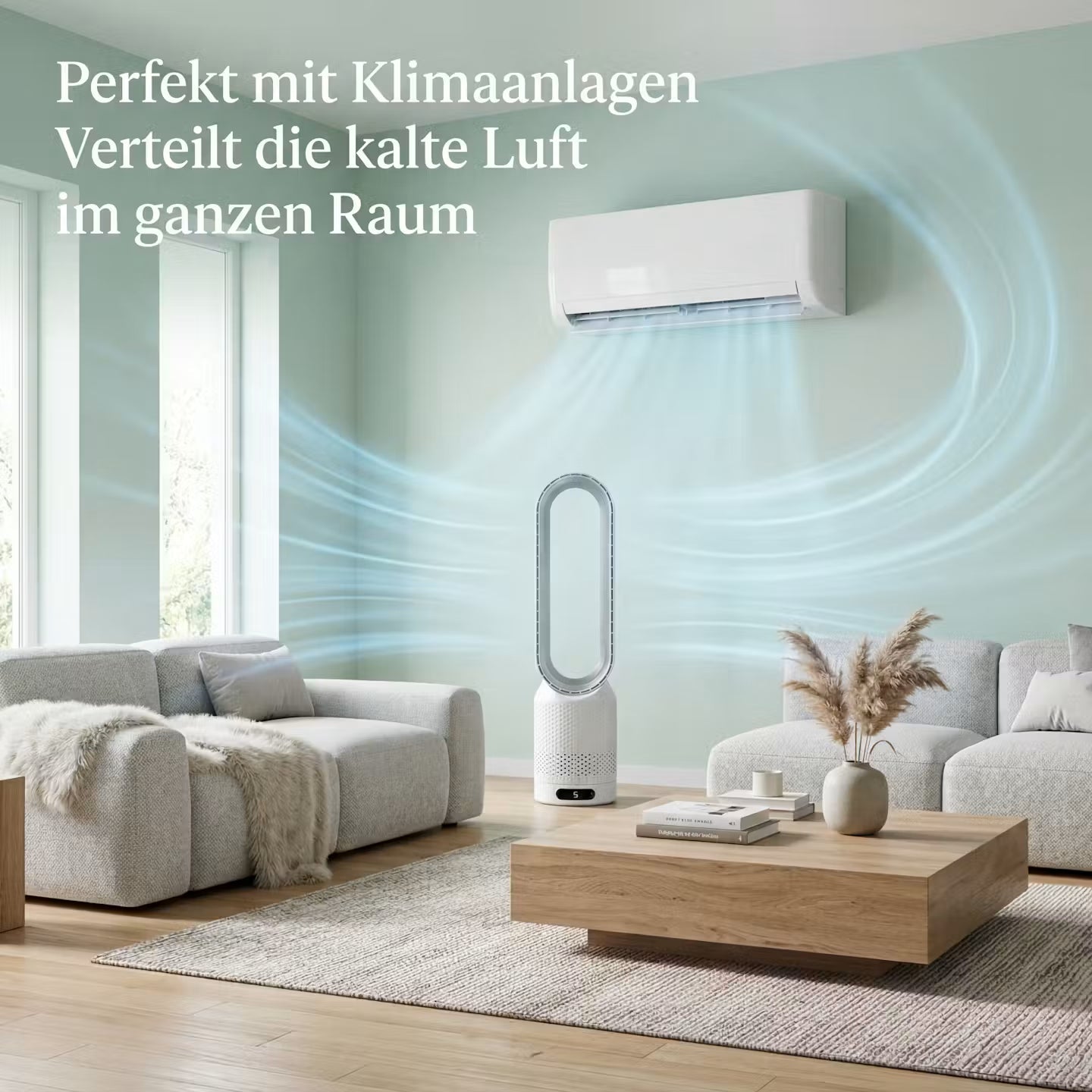 2-in-1-Turmventilator zum Heizen und Kühlen – flügelloser Raumklimaventilator