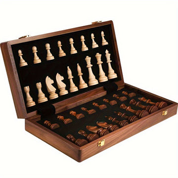 Folding wooden chess set | Travel board with storage